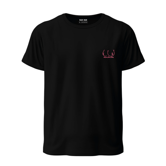 Front Shirt with Titties and Ribbons placed on left chest and the text #SaveThemTitties