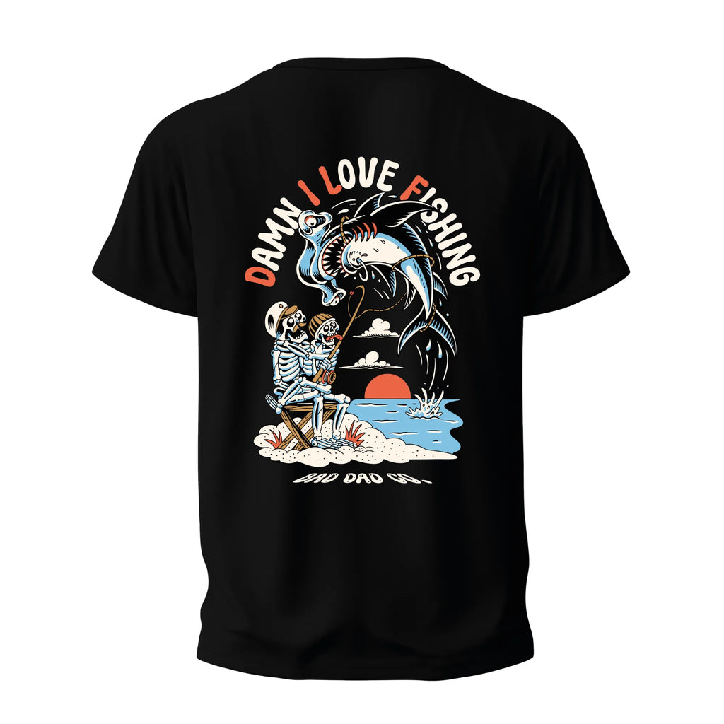 DILF (Damn I Love Fishing) Shirt in Black | Back Design
