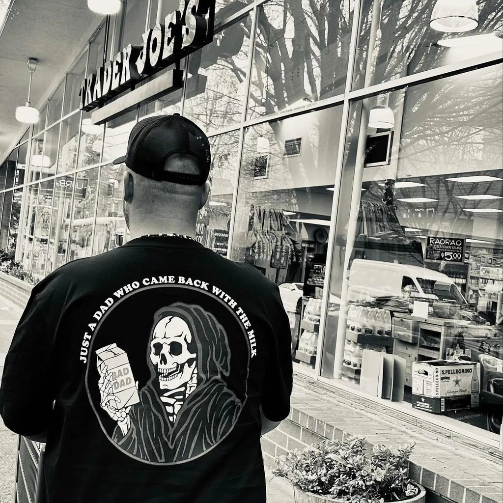 Wearing Milk Dad Shirt and Getting Groceries at TJ's