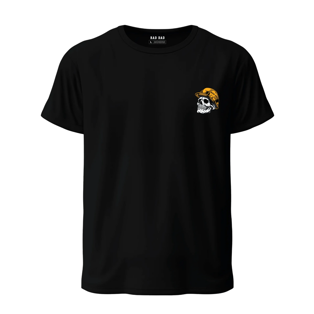 Blue Collar Dad Front With Skull Wearing Hard Hat On Left Chest